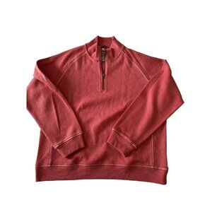 Ll Bean Heavy Thermal Quarter Zip Orange Red Size Large 100% Cotton